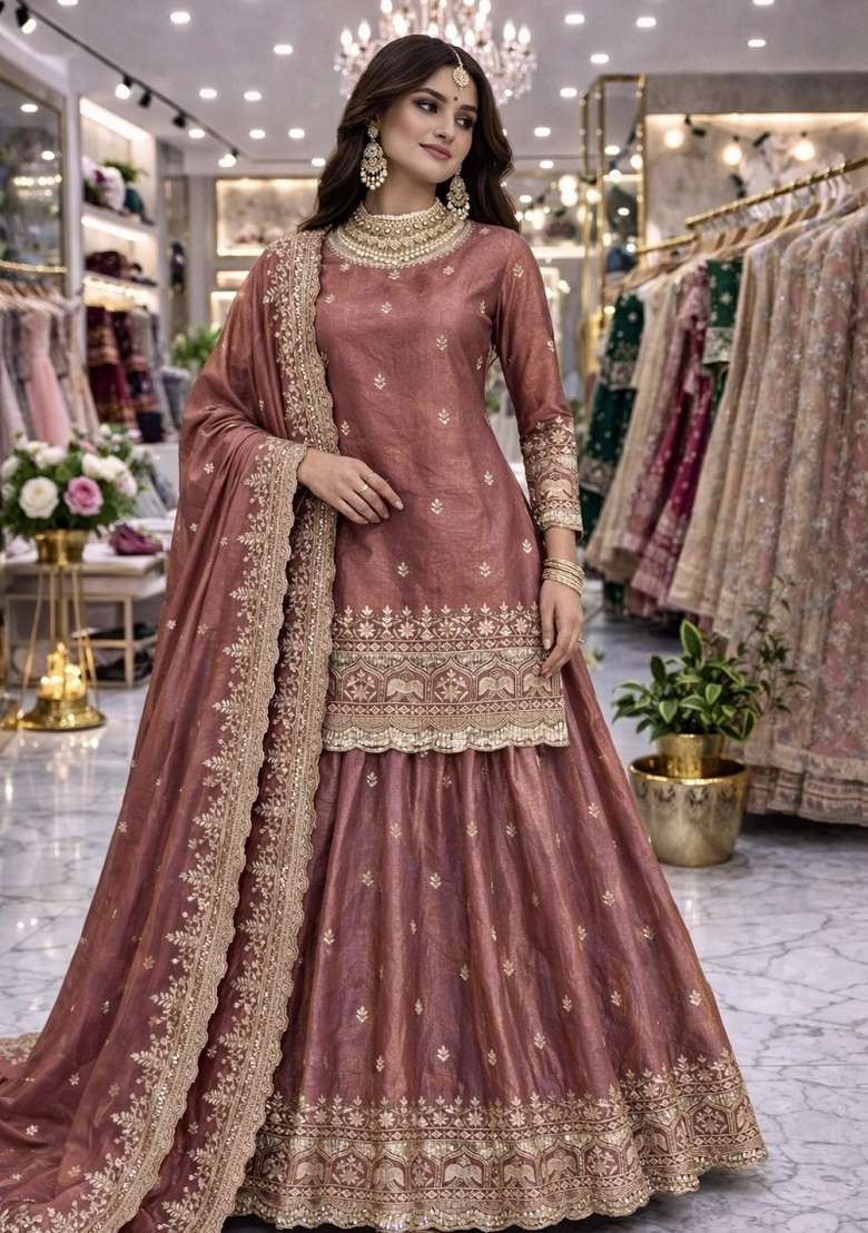 Mauve Work Silk Lehenga Set with Sequin for Diwali | Wedding & Festive Wear - Indya