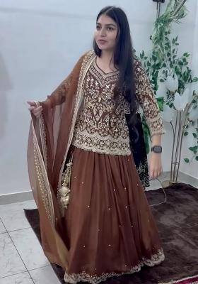 Brown Sequin Work Georgette Lehenga Set