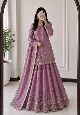 Mauve Sequin Work Silk Lehenga Set