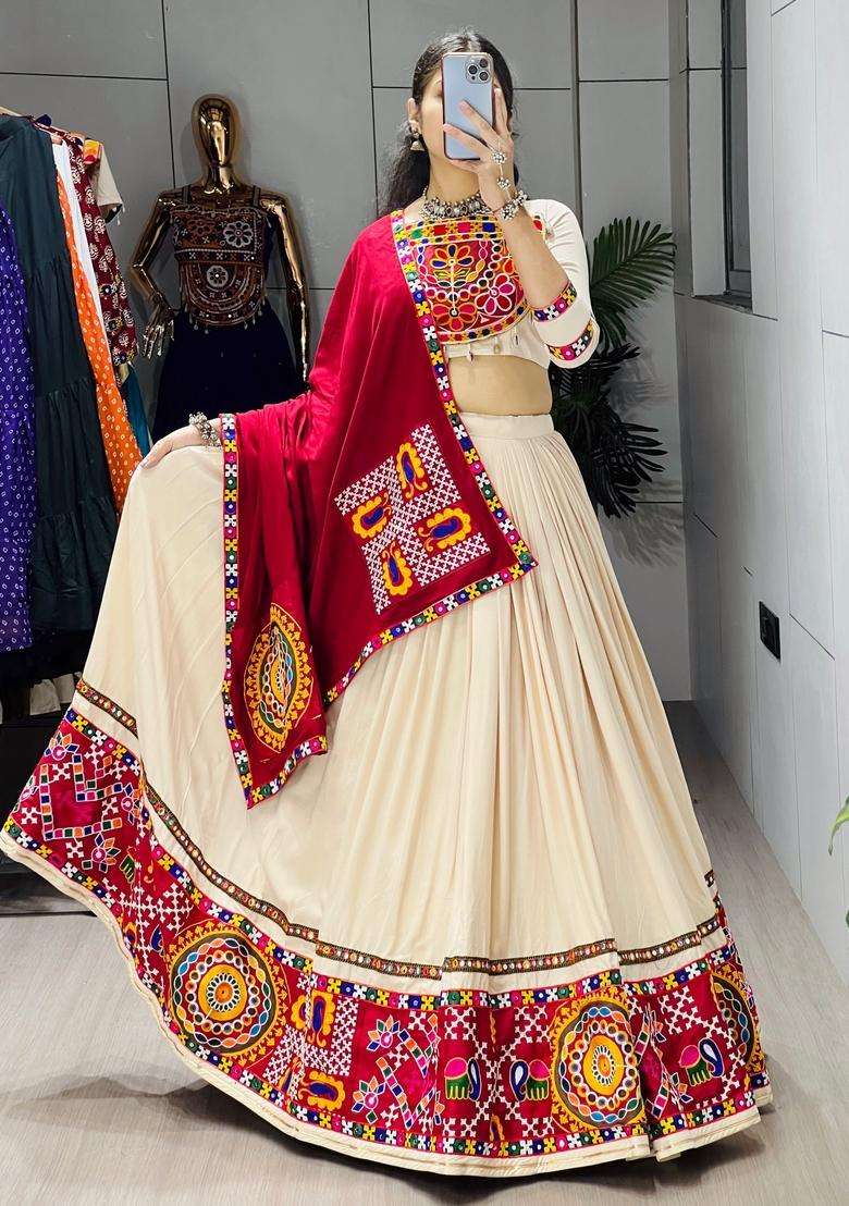 Maroon Embroidered Cotton Lehenga Set - Indya