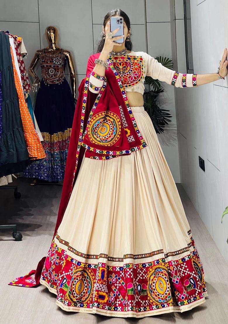 Maroon Embroidered Cotton Lehenga Set - Indya