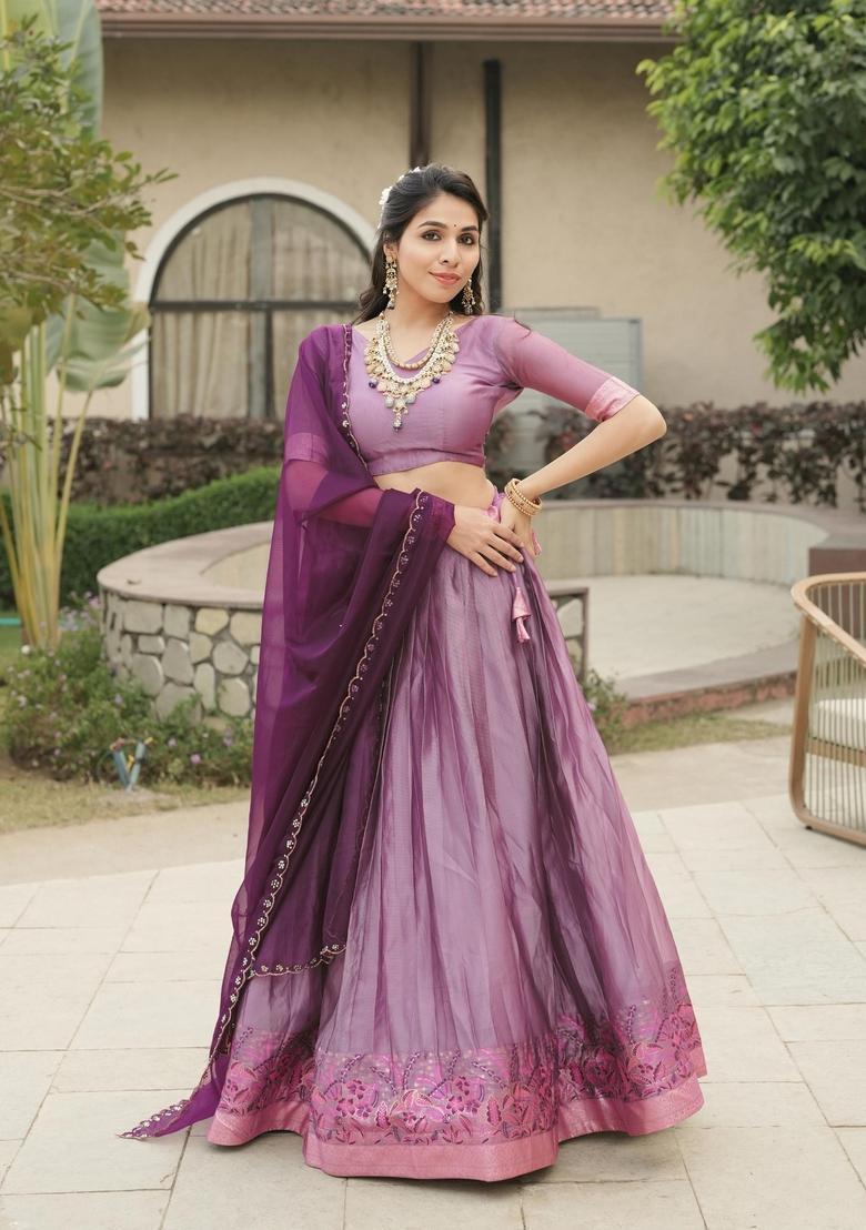 Wine Zari Work Shimmar Lehenga Set - Indya