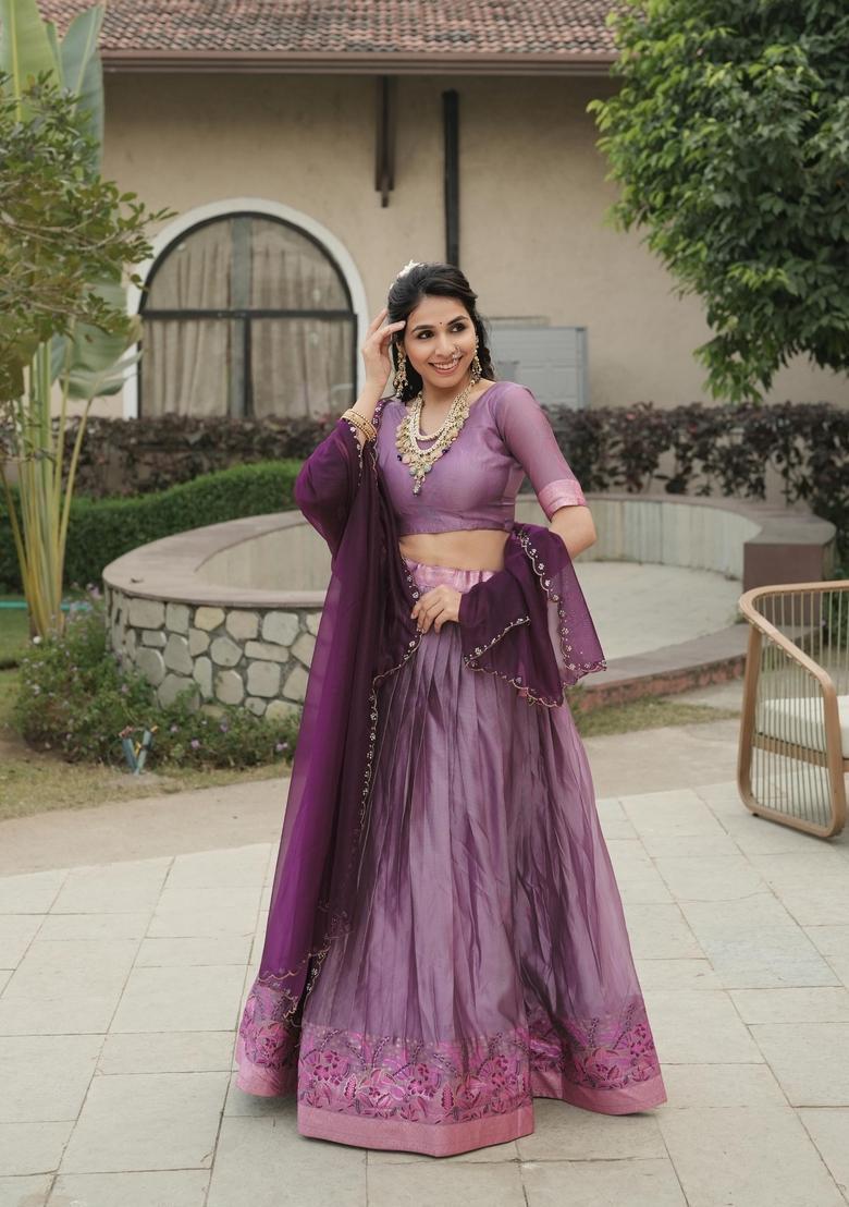 Wine Zari Work Shimmar Lehenga Set - Indya