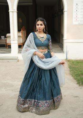Rama Shimmar Lehenga Set with Zari Work for Diwali | Wedding & Festive Wear