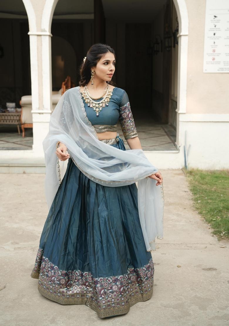 Rama Zari Work Shimmar Lehenga Set - Indya