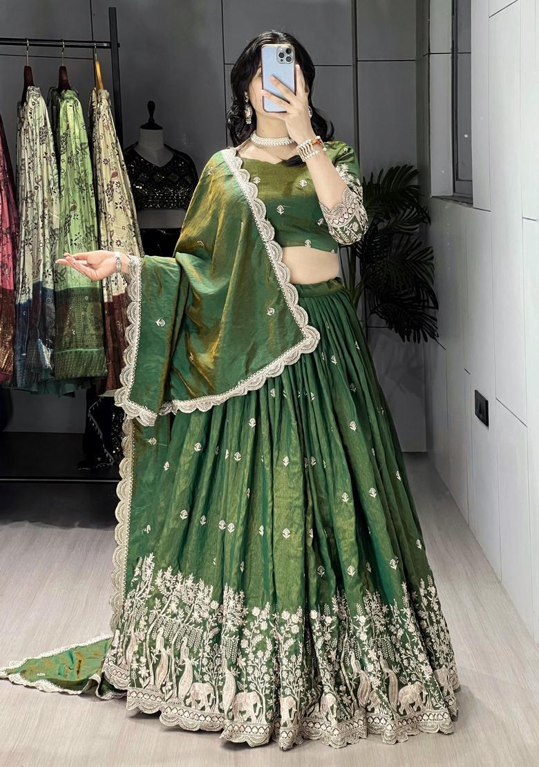 Olive Embroidered Nc Vichitraa Lehenga Set - Indya