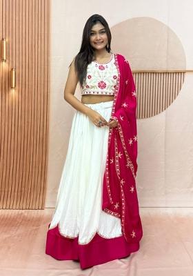 White Embroidered Cotton Lehenga Set