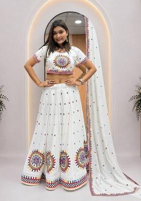 White Embroidered Cotton Lehenga Set