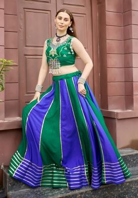 Green Embroidered Cotton Lehenga Set