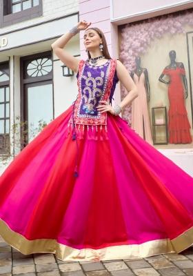 Pink Embroidered Cotton Lehenga Set