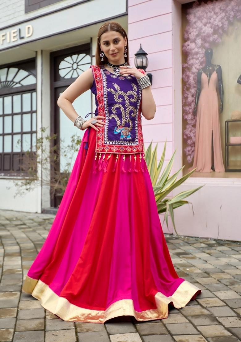 Pink Embroidered Cotton Lehenga Set - Indya