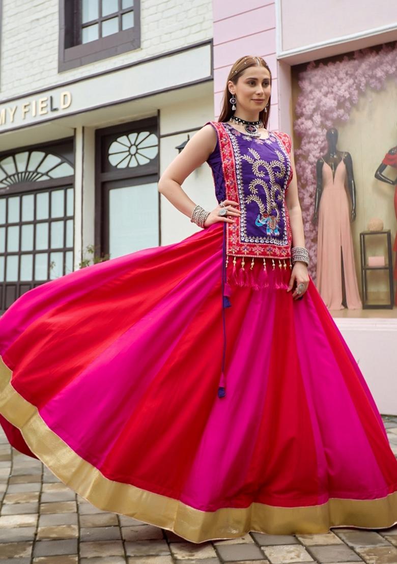 Pink Embroidered Cotton Lehenga Set - Indya