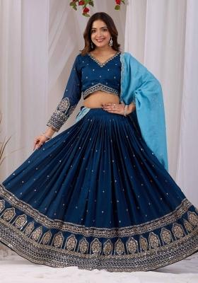 Rama Embroidered Vichitra Lehenga Set