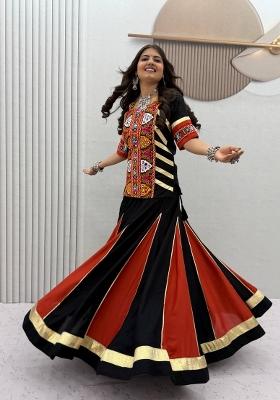 Black Embroidered Cotton Lehenga Set