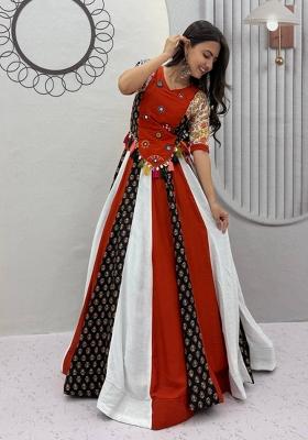 Maroon Embroidered Cotton Lehenga Set