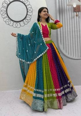 Multicolor Embroidered Georgette Lehenga Set