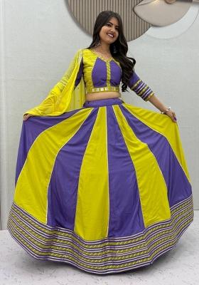 Yellow Embroidered Cotton Lehenga Set