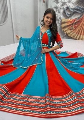 Sky Blue Embroidered Cotton Lehenga Set