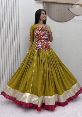 Yellow Embroidered Cotton Lehenga Set