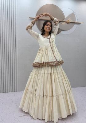 White Embroidered Cotton Lehenga Set