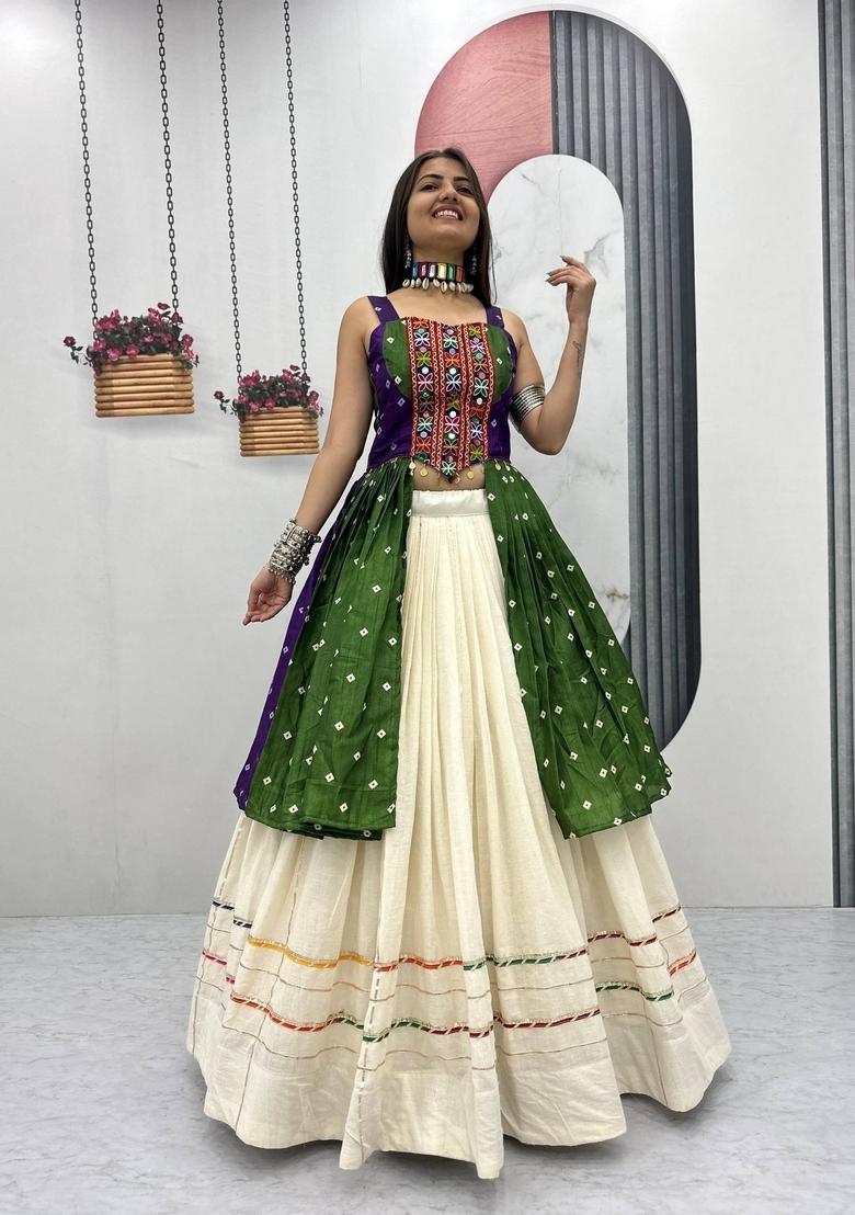 Green Embroidered Bandhej Lehenga Set - Indya