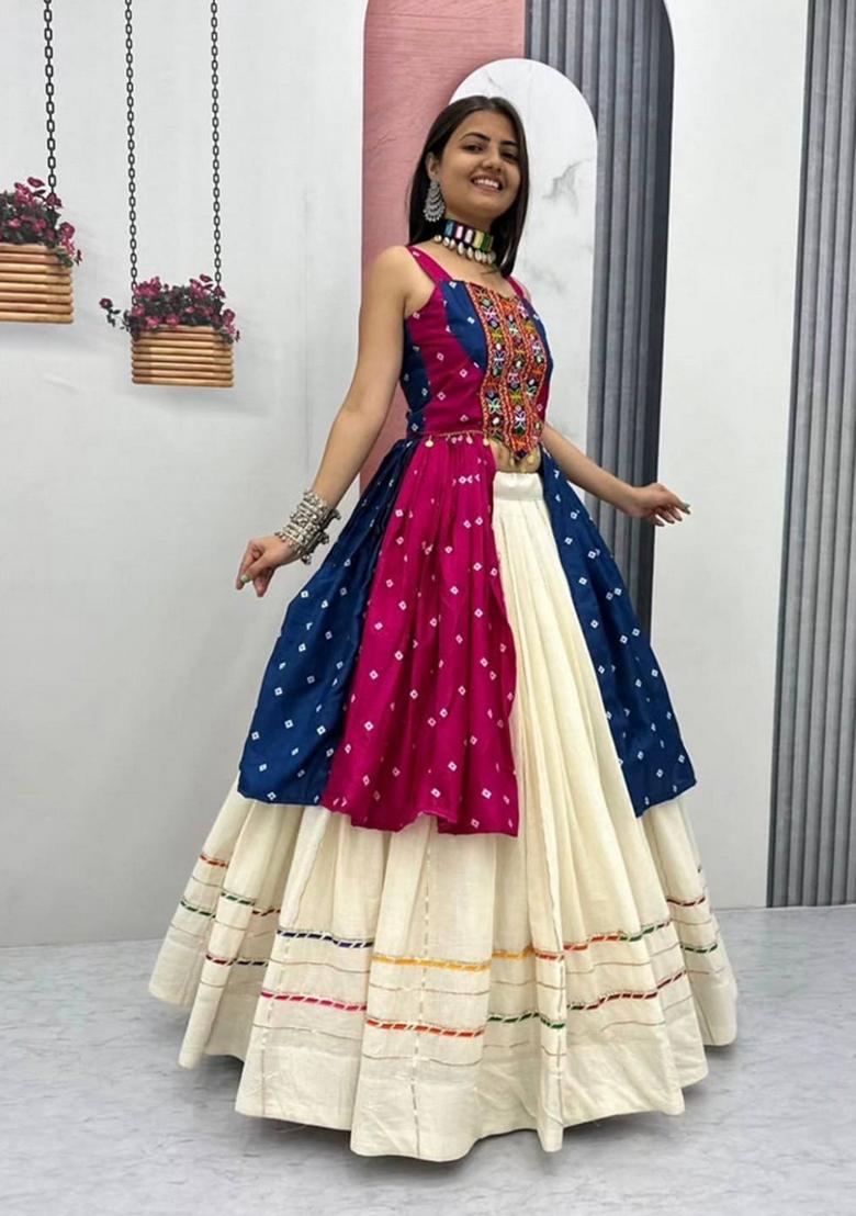 Pink Embroidered Bandhej Lehenga Set - Indya