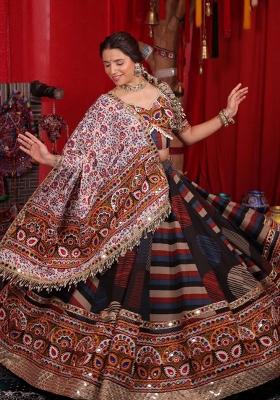 Multicolor Mirror Work Cotton Lehenga Set