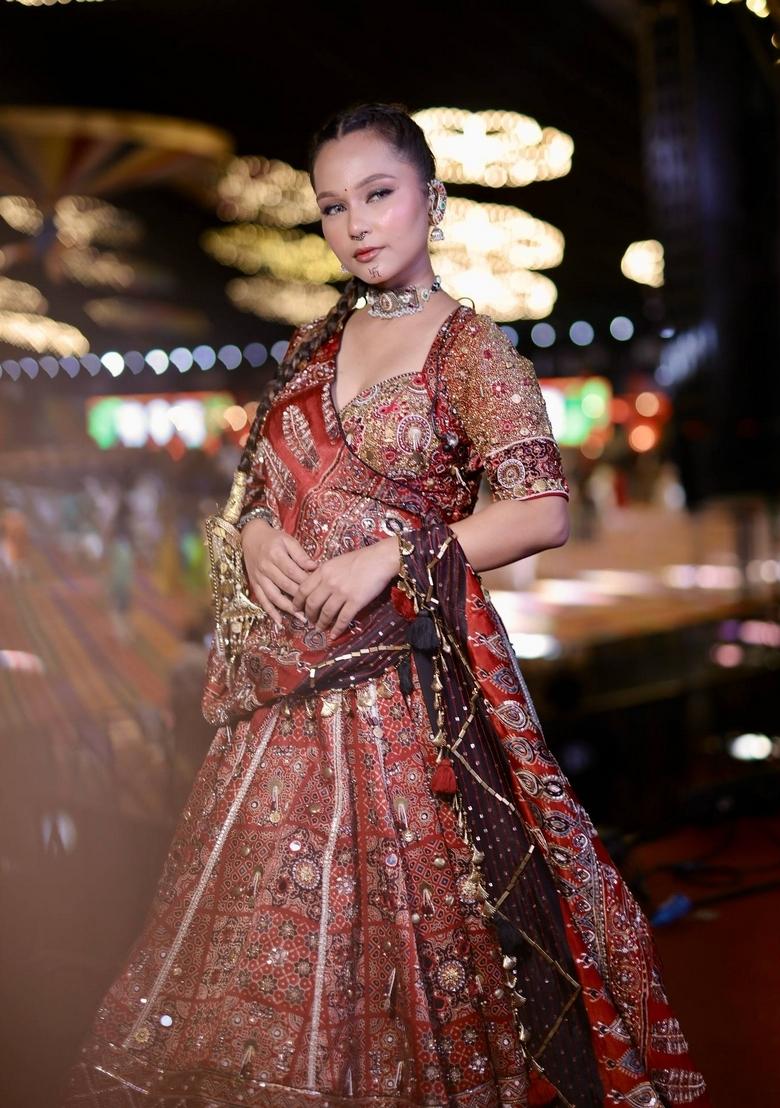 Multicolor Mirror Work Cotton Lehenga Set - Indya