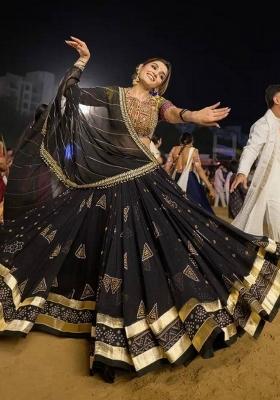 Black Mirror Work Cotton Lehenga Set