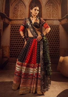 Multicolor Mirror Work Cotton Lehenga Set