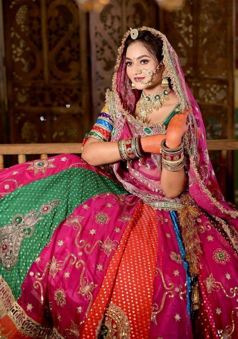Multicolor Mirror Work Cotton Lehenga Set - Indya