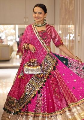 Pink Mirror Work Cotton Lehenga Set