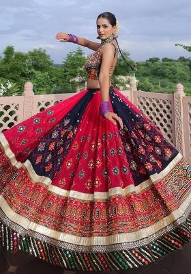 Multicolor Embroidered Silk Lehenga Set