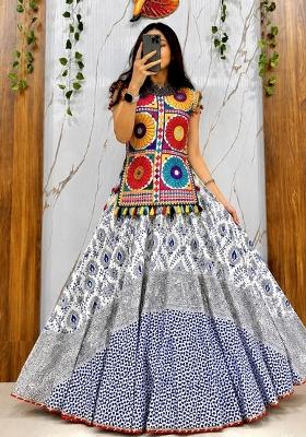 Multicolor Embroidered Cotton Lehenga Set