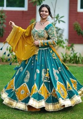 Multicolor Embroidered Cotton Lehenga Set