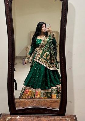 Sky Blue Embroidered Cotton Lehenga Set