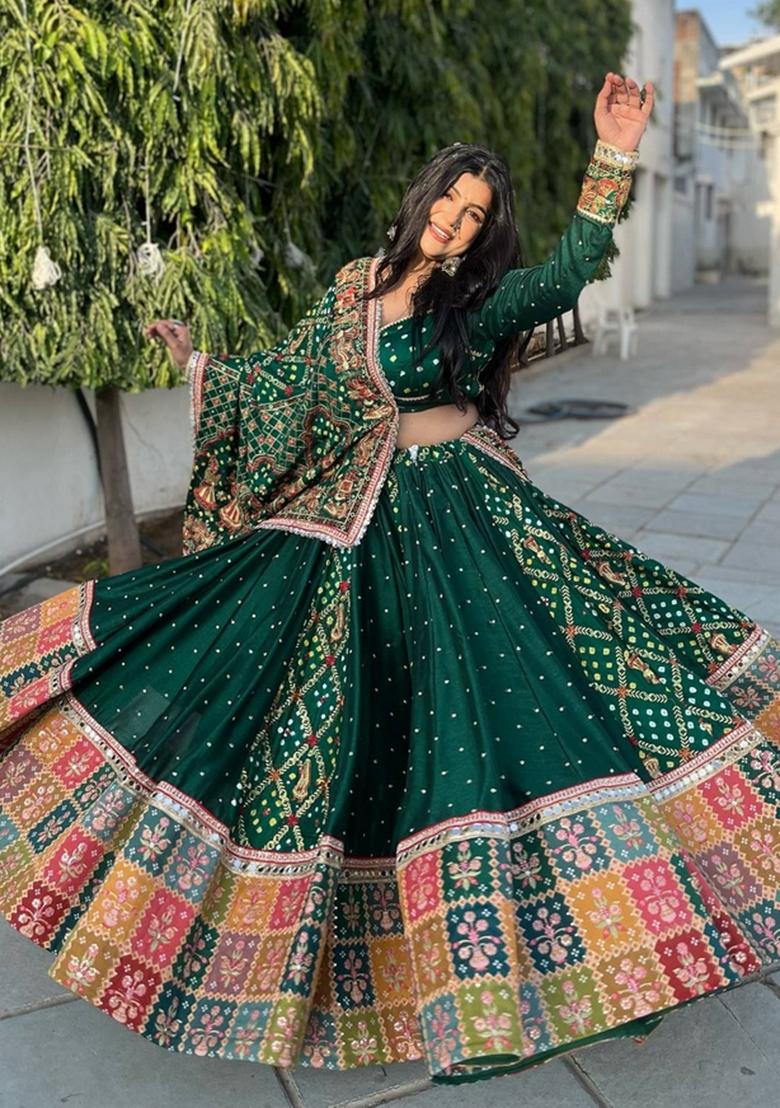 Sky Blue Embroidered Cotton Lehenga Set - Indya