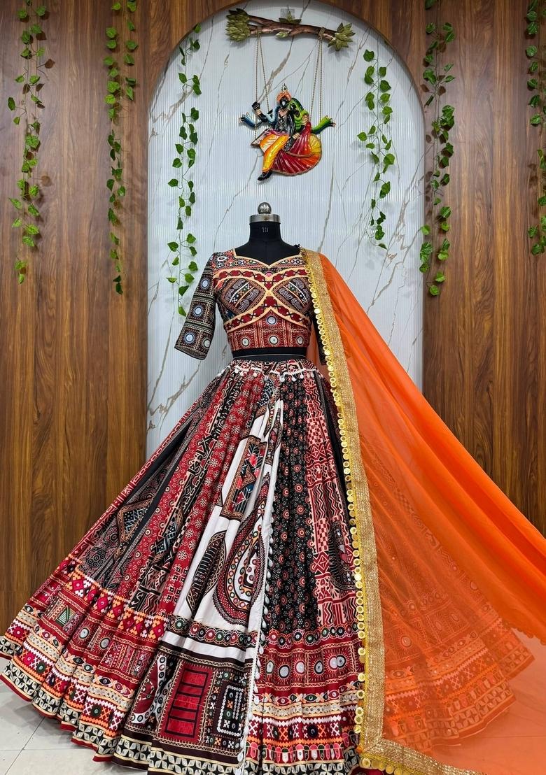 Multicolor Embroidered Cotton Lehenga Set - Indya