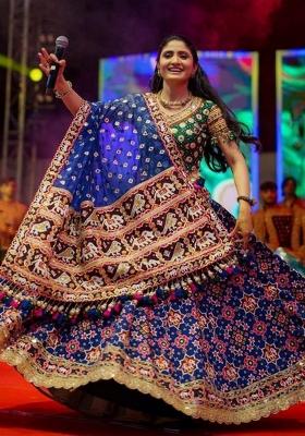 Blue Embroidered Cotton Lehenga Set