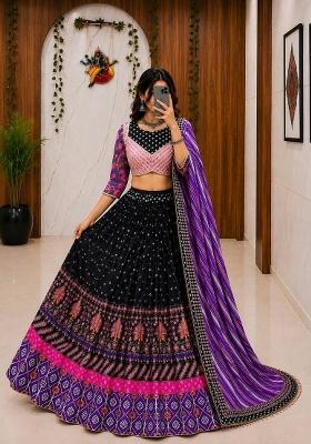 Purple Embroidered Cotton Lehenga Set