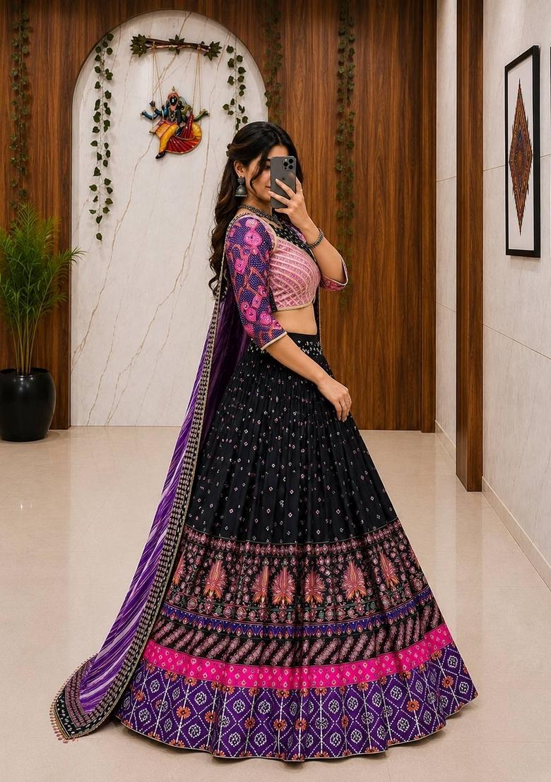 Purple Embroidered Cotton Lehenga Set - Indya
