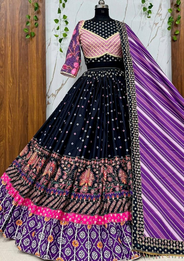 Purple Embroidered Cotton Lehenga Set - Indya