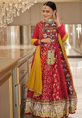 Red Embroidered Cotton Lehenga Set