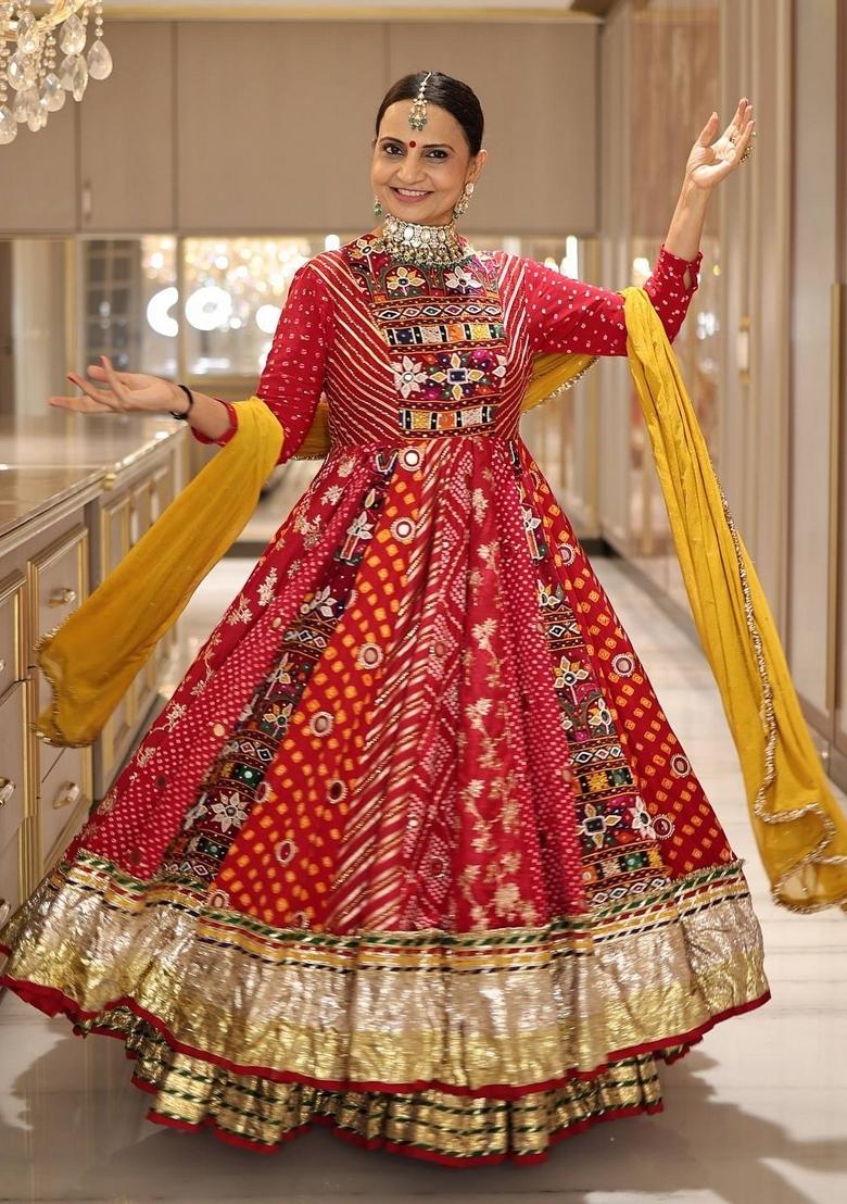 Red Embroidered Cotton Lehenga Set - Indya