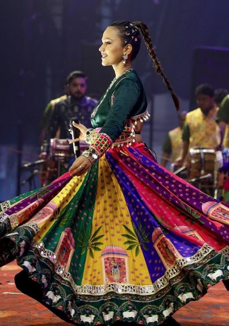 Multicolor Embroidered Cotton Lehenga Set - Indya