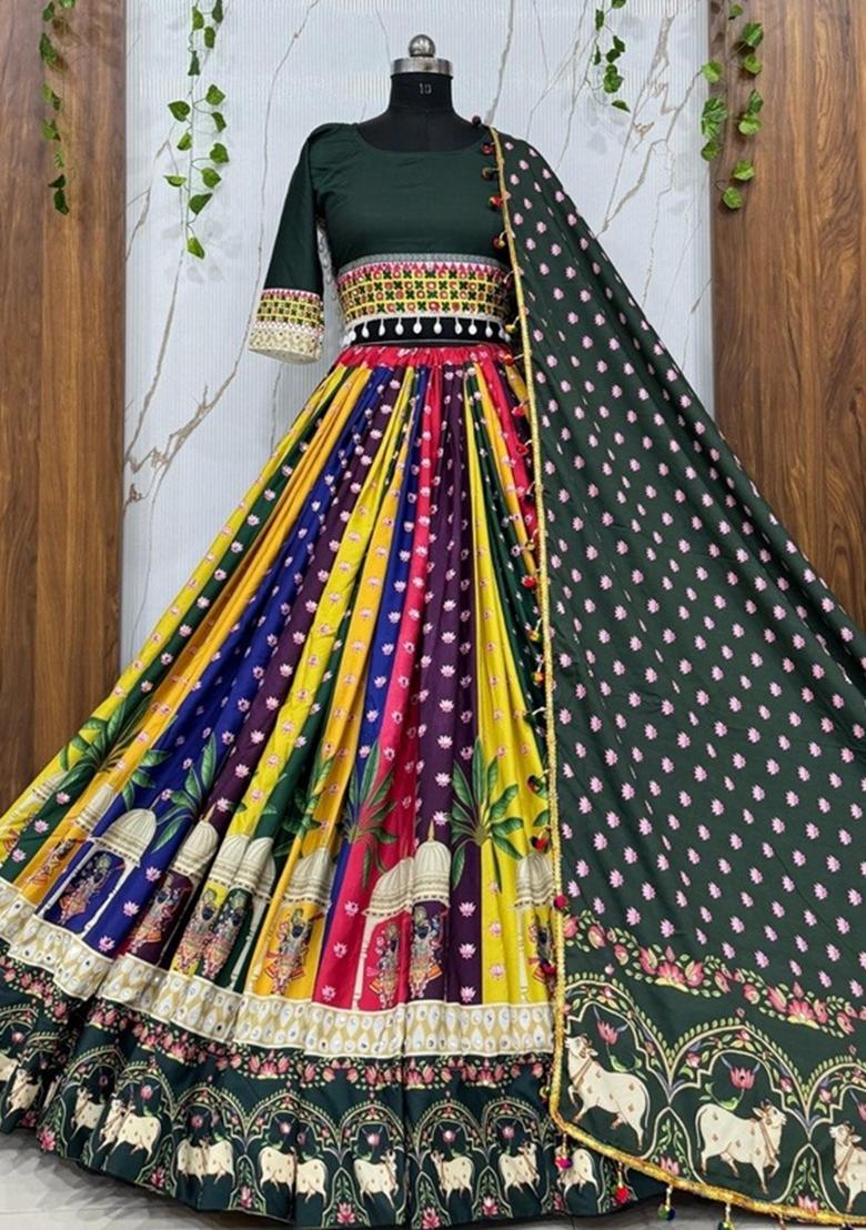 Multicolor Embroidered Cotton Lehenga Set - Indya