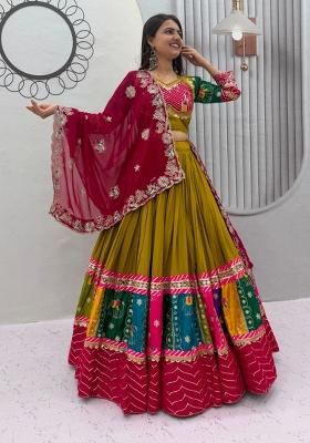 Yellow Embroidered Georgette Lehenga Set