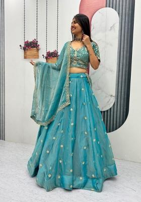 Sky Blue Embroidered Mosh Lehenga Set