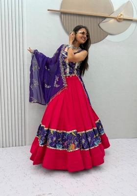 Red Embroidered Georgette Lehenga Set