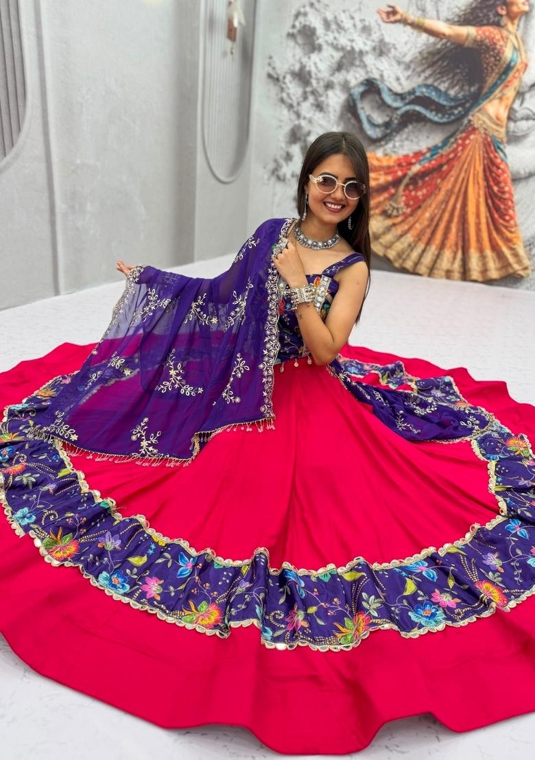Red Embroidered Georgette Lehenga Set - Indya
